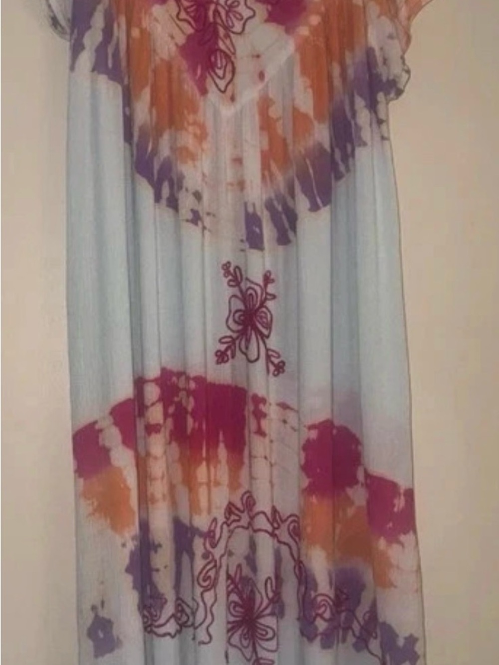 TRUE ROCK White Maxi Dress with Purple & Orange Tie-Dye